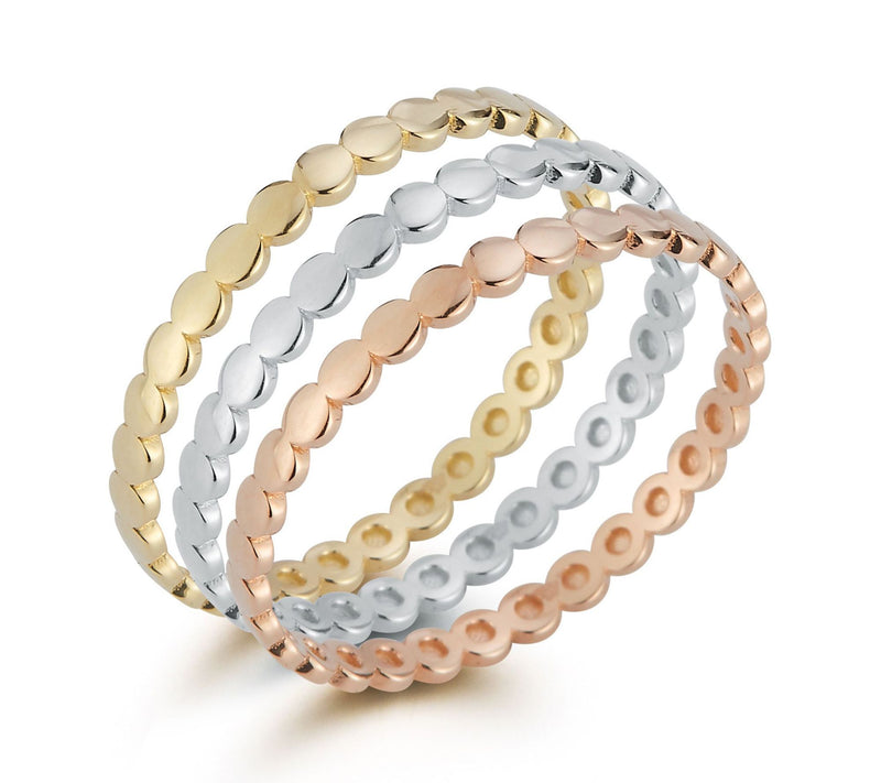 Luminosa Gold Tri-Color Bead Stackable Band Rin gs, 14K — View 2