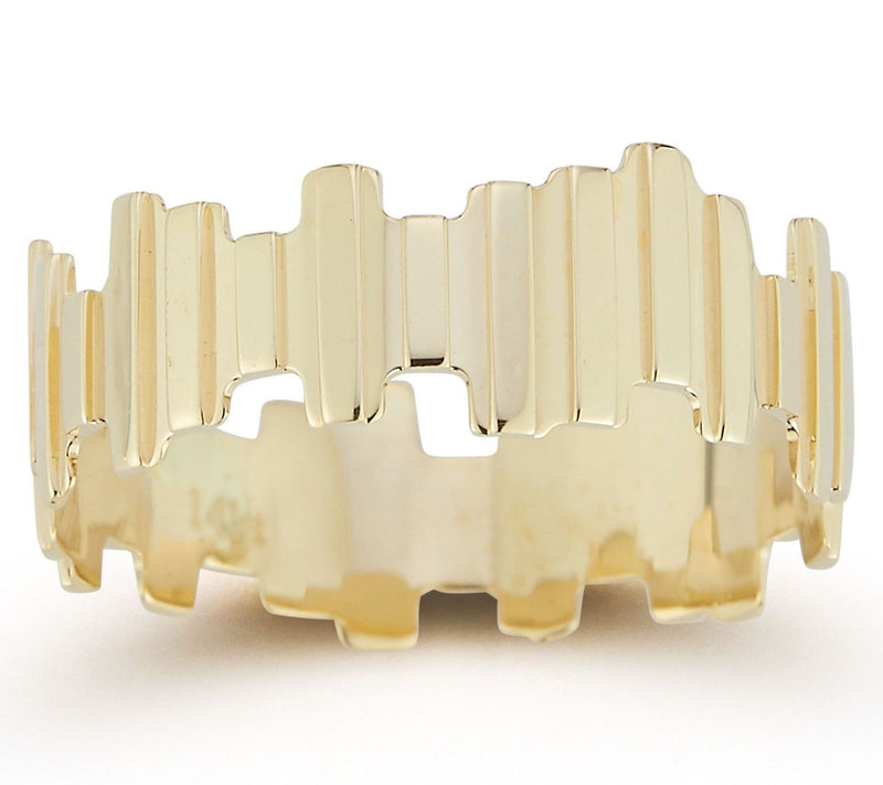 Luminosa Gold Large Ribbed Band Ring, 14K — View 4