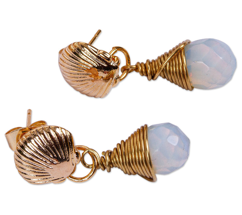 Novica Artisan-Crafted 14K Gold-Plated Moonstone Earrings — View 4