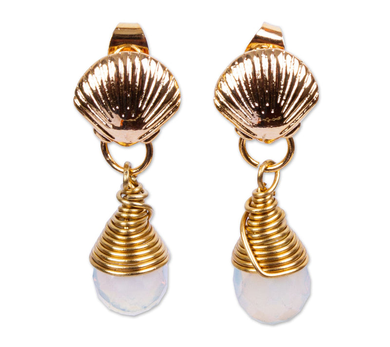 Novica Artisan-Crafted 14K Gold-Plated Moonstone Earrings — View 3
