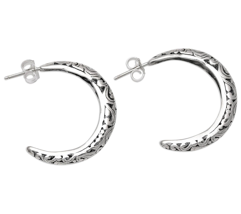 Novica Artisan-Crafted Sterling-Silver Half-Hoop Earrings — Main view
