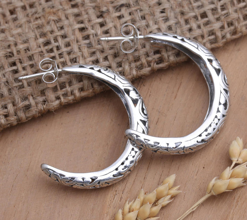 Novica Artisan-Crafted Sterling-Silver Half-Hoop Earrings — View 6