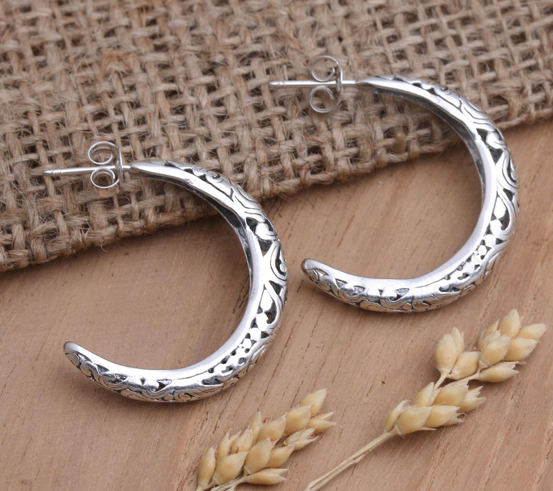 Novica Artisan-Crafted Sterling-Silver Half-Hoop Earrings — View 5