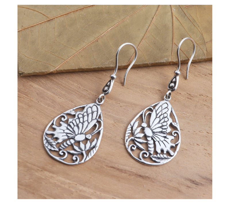 Novica Artisan Crafted Sterling Butterfly Breeze Earrings — View 5