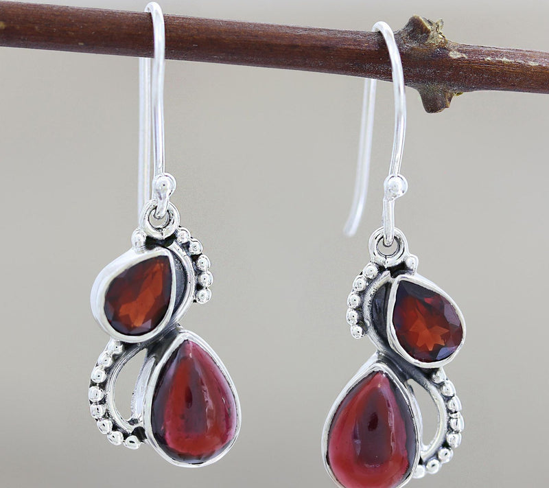Novica Artisan-Crafted Sterling Fireglow Garnet Earrings — View 5
