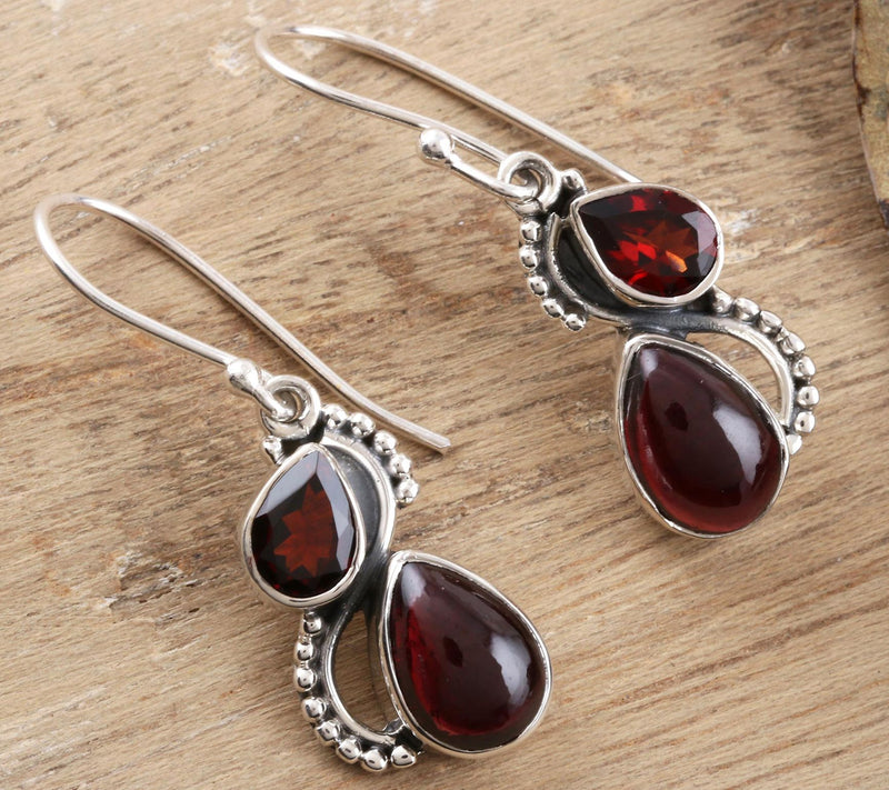 Novica Artisan-Crafted Sterling Fireglow Garnet Earrings — View 4