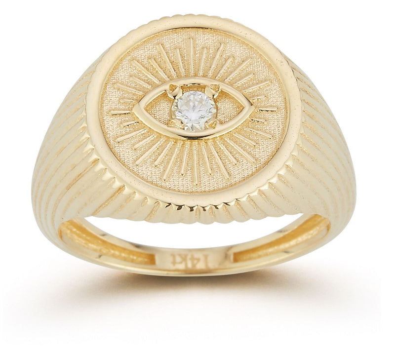 Luminosa Gold Diamond Evil Eye Signet Ring, 14K — View 3