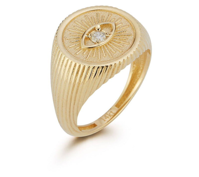 Luminosa Gold Diamond Evil Eye Signet Ring, 14K — View 4