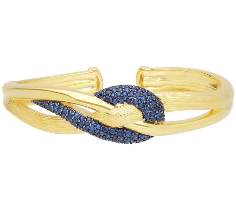 Ariva 18K Gold Clad Blue Sapphire Pave Swirl Cuff — Main view