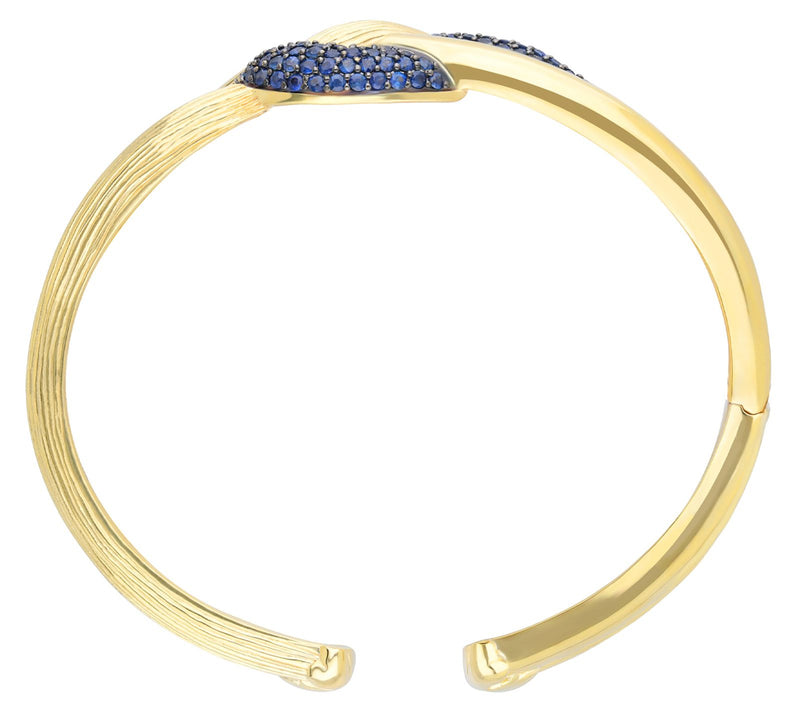 Ariva 18K Gold Clad Blue Sapphire Pave Swirl Cuff — View 3
