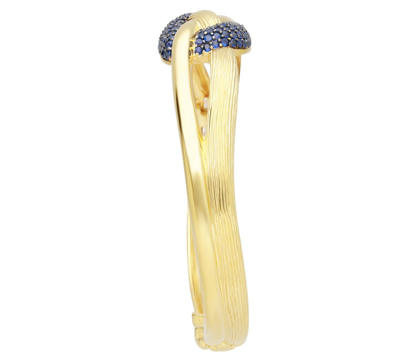 Ariva 18K Gold Clad Blue Sapphire Pave Swirl Cuff — View 2