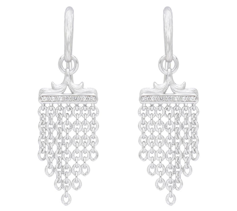 Ariva Sterling Silver White Topaz Cascading Cha in Earrings — View 3