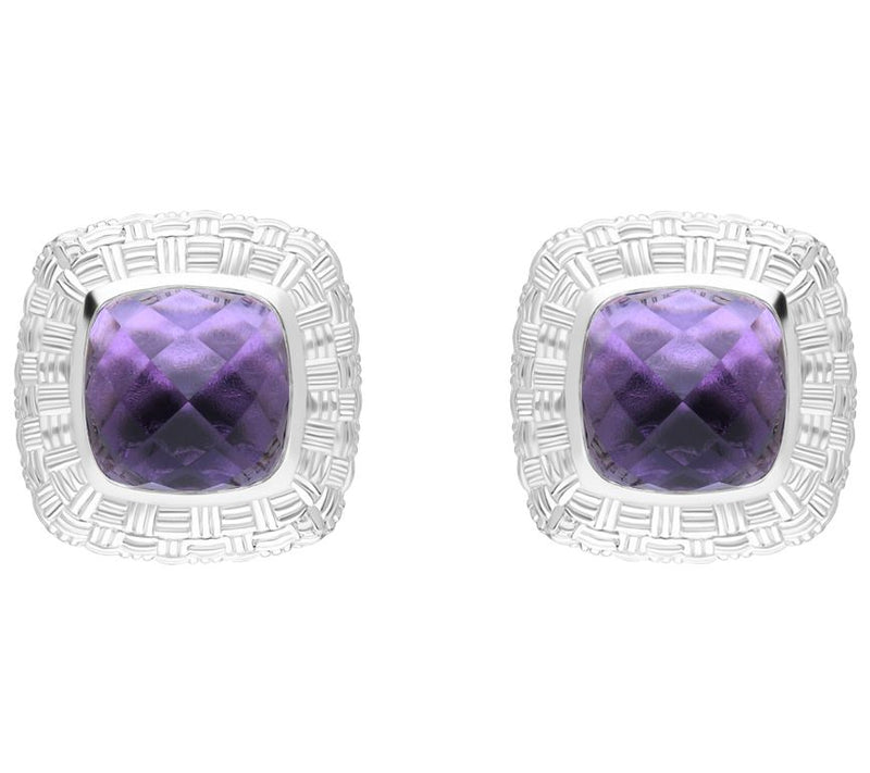 Ariva Sterling Silver Basket Weave Gemstone Button Earrings — Main view