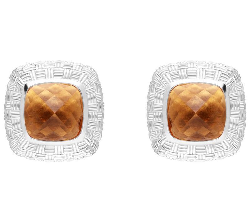 Ariva Sterling Silver Basket Weave Gemstone Button Earrings — View 5