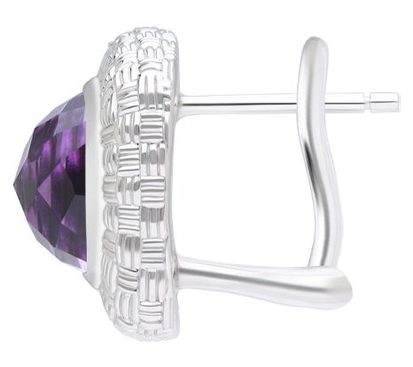 Ariva Sterling Silver Basket Weave Gemstone Button Earrings — View 6