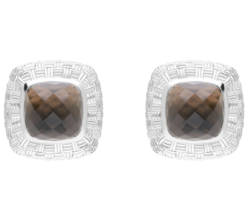 Ariva Sterling Silver Baske Weave Smoky Quartz Earrings — Main view