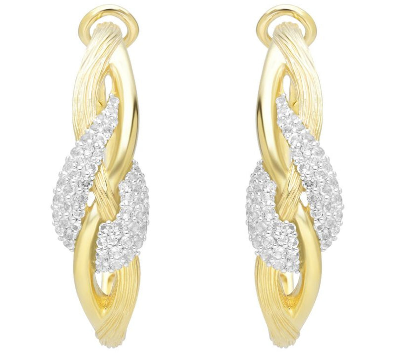 Ariva 18K Gold Clad Gemstone Pave Swirl Hoop Earrings — View 5