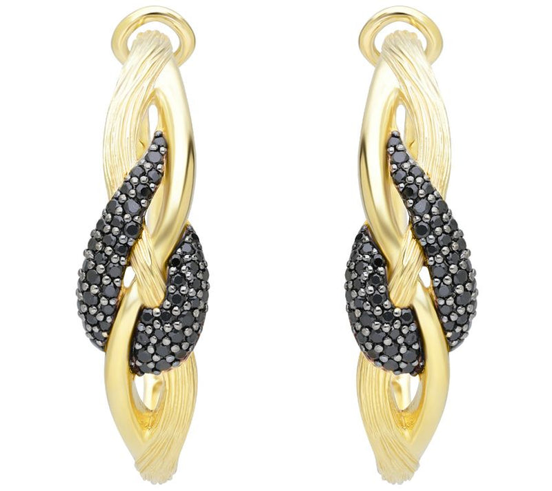 Ariva 18K Gold Clad Gemstone Pave Swirl Hoop Earrings — View 3
