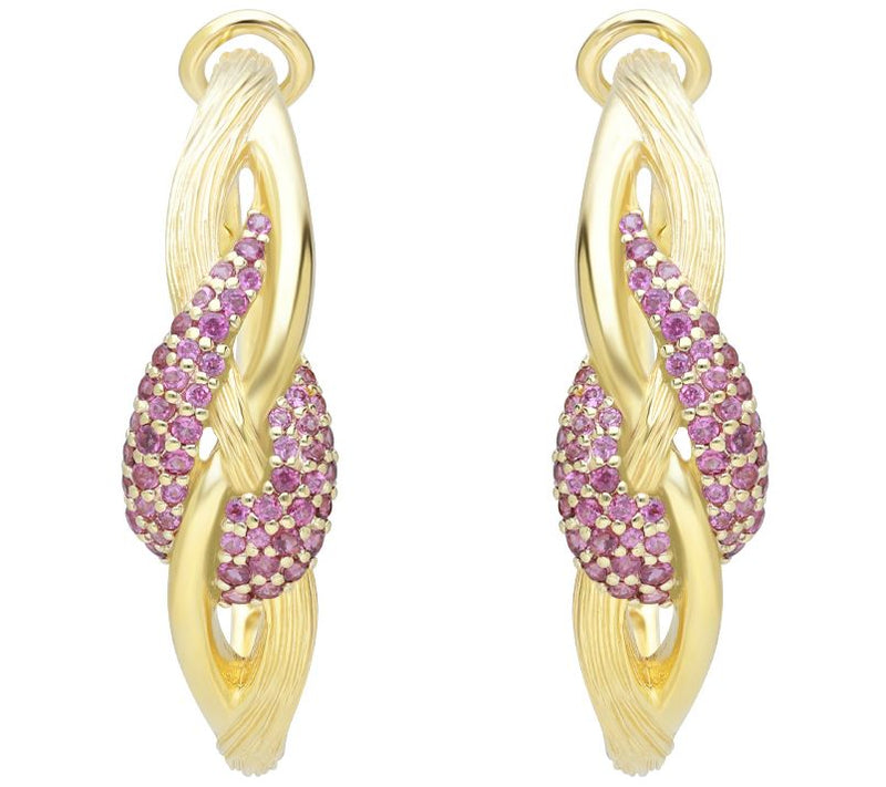 Ariva 18K Gold Clad Rhodolite Pave Swirl Hoop Earrings — Main view