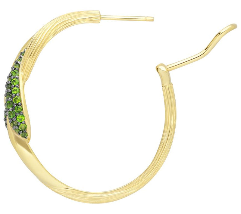 Ariva 18K Gold Clad Chrome Diopside Pave Swirl Hoop Earrings — View 5