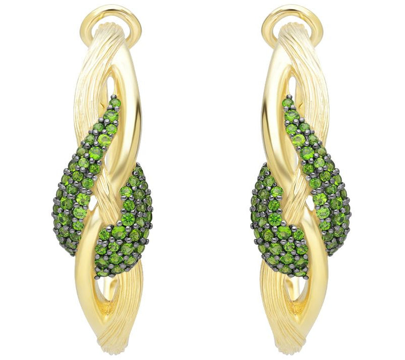 Ariva 18K Gold Clad Chrome Diopside Pave Swirl Hoop Earrings — View 3