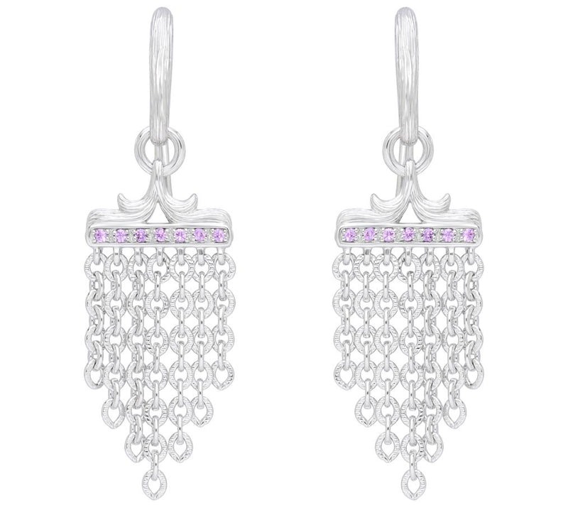 Ariva Sterling Silver Pink Sapphire Chandelier Chain Earrings — Main view
