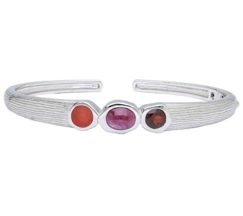Ariva Sterling Silver Textured Multi-Gemstone Cuff — Main view