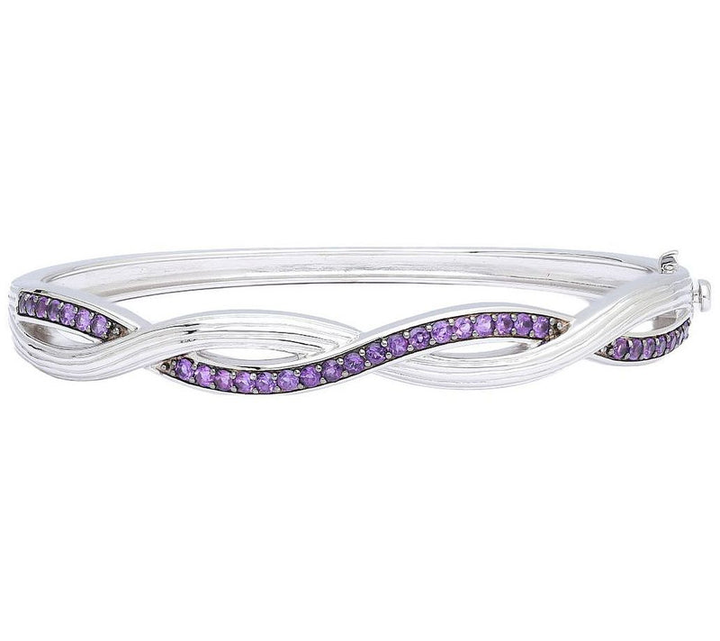 Ariva Sterling Silver Amethyst Braided Hinged Bangle — Main view