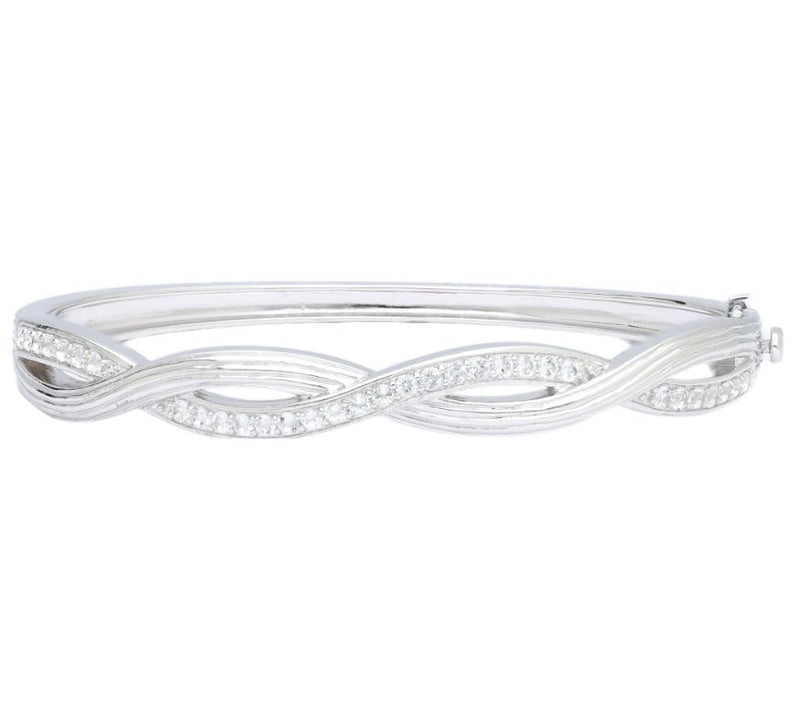 Ariva Sterling Silver Braided Gemstone Hinged Bangle — View 5