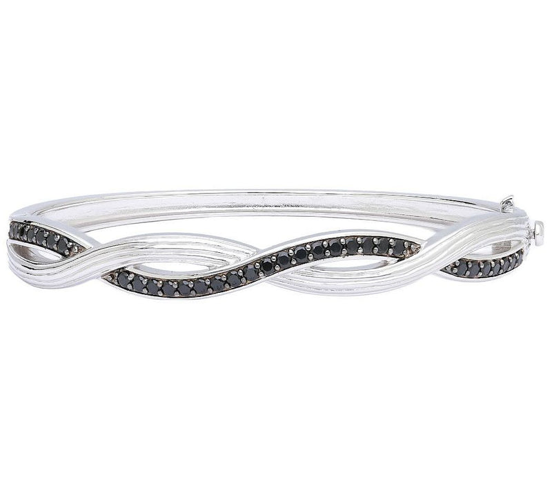 Ariva Sterling Silver Braided Gemstone Hinged Bangle — View 3