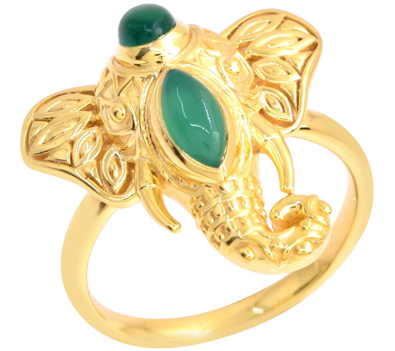 Artisan Crafted Chalcedony Elephant Ring, 14K Gold Plated — Main view