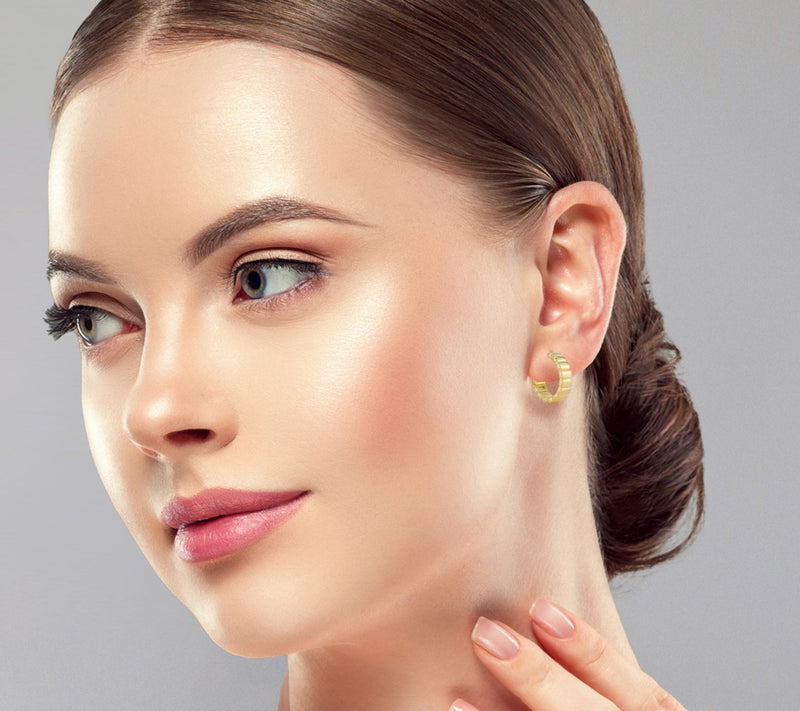Sterlina Silver Ribbed Hoop Earrings, Sterling — View 8