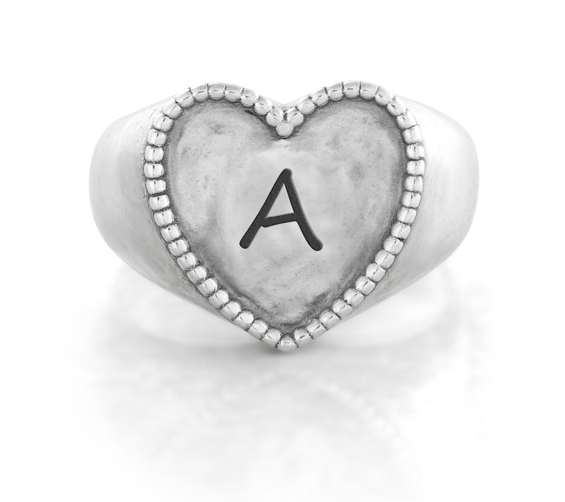 Or Paz Sterling Personalized Signet Heart Ring — View 3