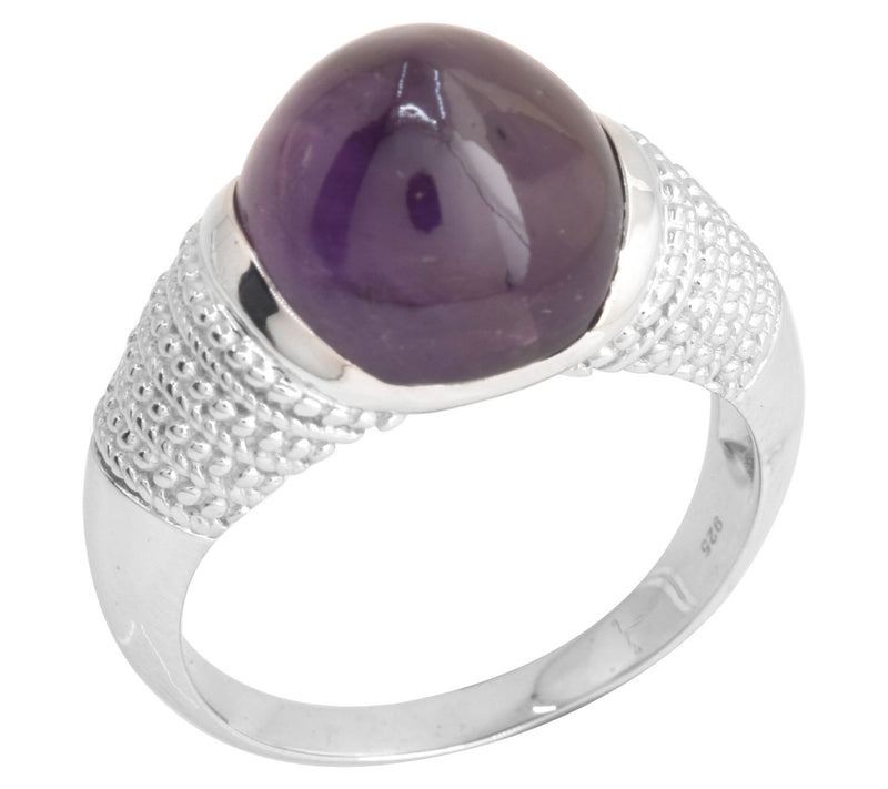 Artisan Crafted Sterling Silver Amethyst Cabochon Ring — Main view