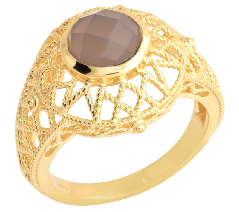 Artisan Crafted 14K Gold Plated Gray Chalcedony Ring — Main view