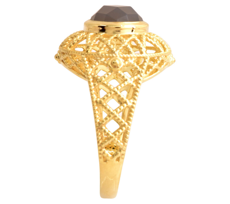 Artisan Crafted 14K Gold Plated Gray Chalcedony Ring — View 7