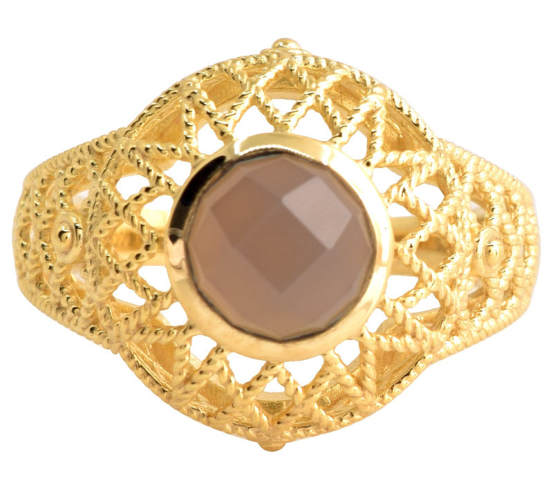 Artisan Crafted 14K Gold Plated Gray Chalcedony Ring — View 4