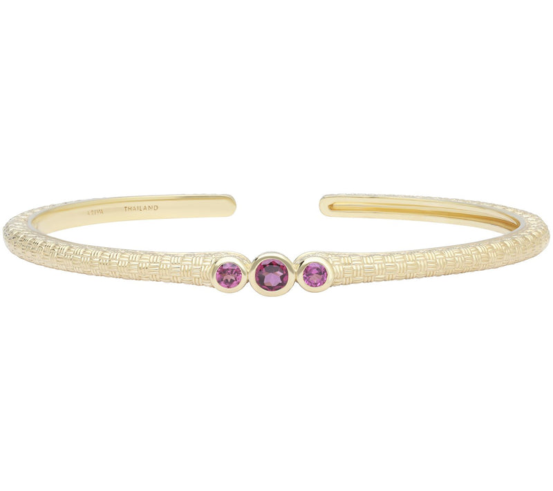 Ariva 18K Gold Clad Basketweave Gemstone Cuff — View 5