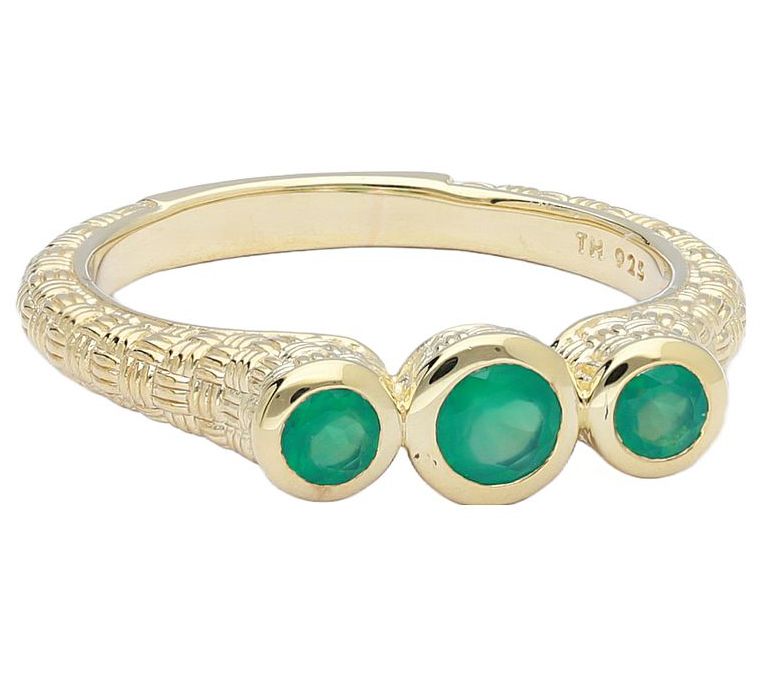 Ariva 18K Gold Clad Basketweave Gemstone Ring — Main view