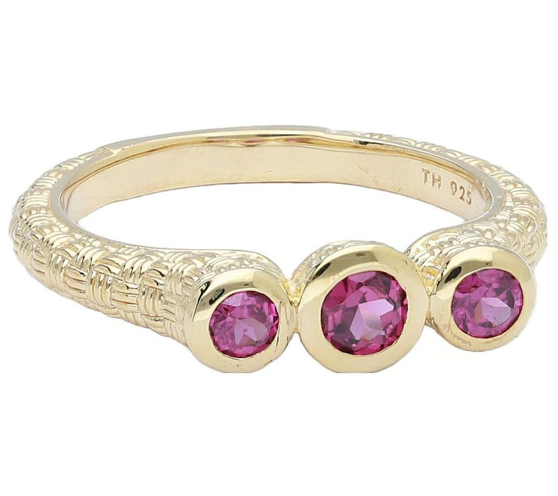 Ariva 18K Gold Clad Basketweave Gemstone Ring — View 5