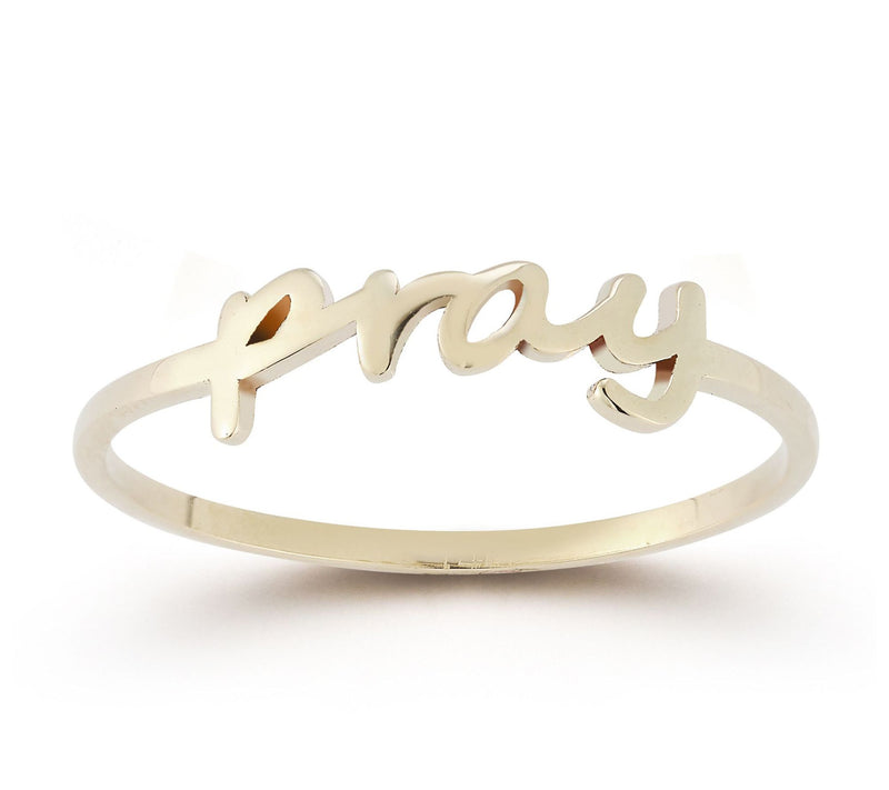 Luminosa Gold Script Pray Band Ring, 14K — Main view