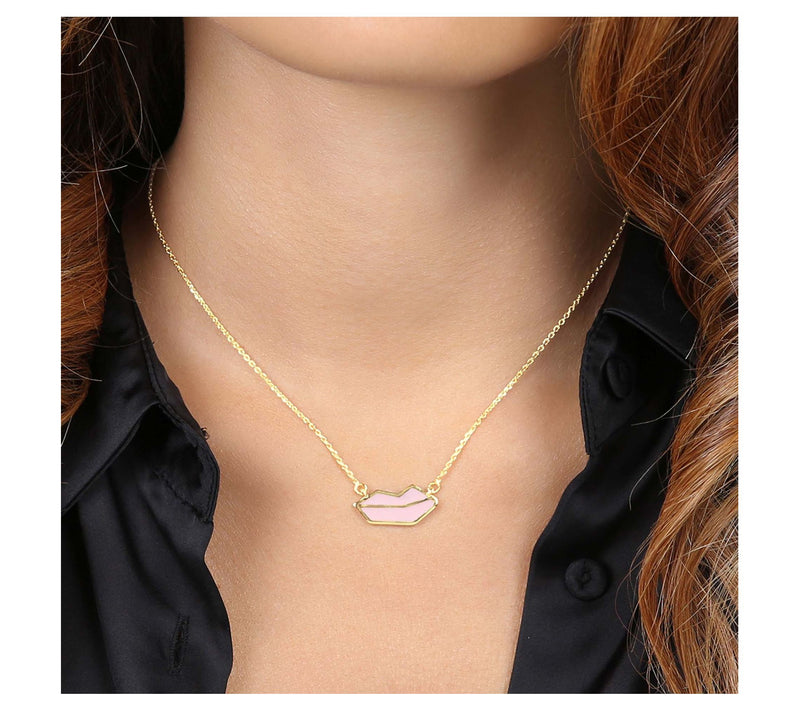 Netali Nissim Enamel Lips Necklace, 18K Gold Plated — View 13