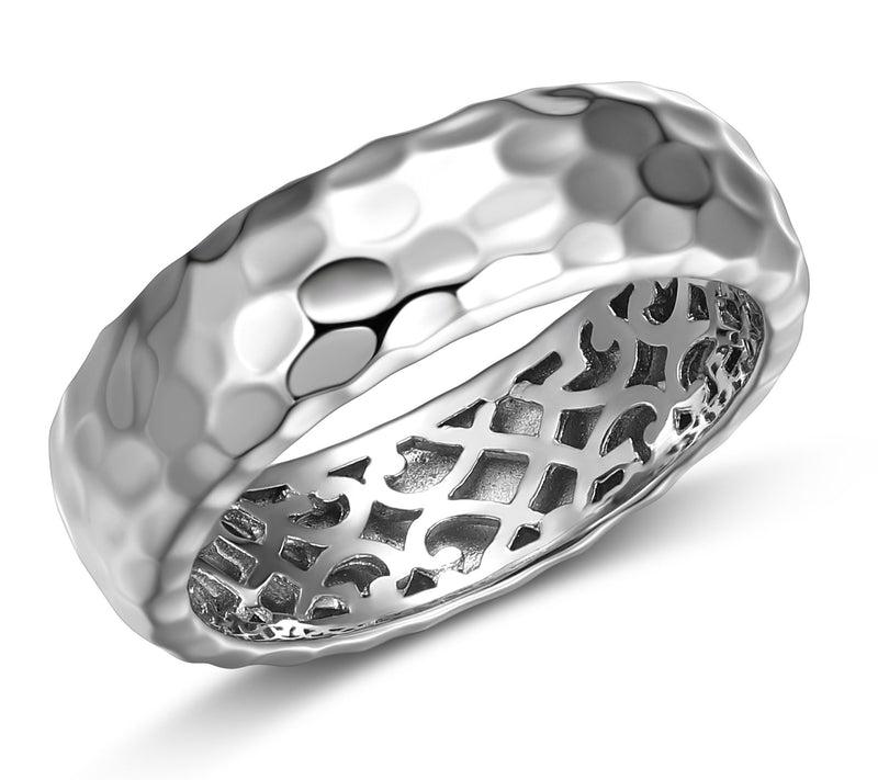 Silver Style Hammered Band Ring, Sterling — View 3