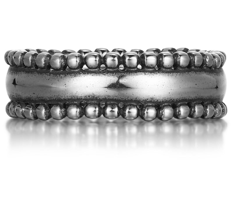 Silver Style Oxidized Beaded Band Ring, Sterling — View 4