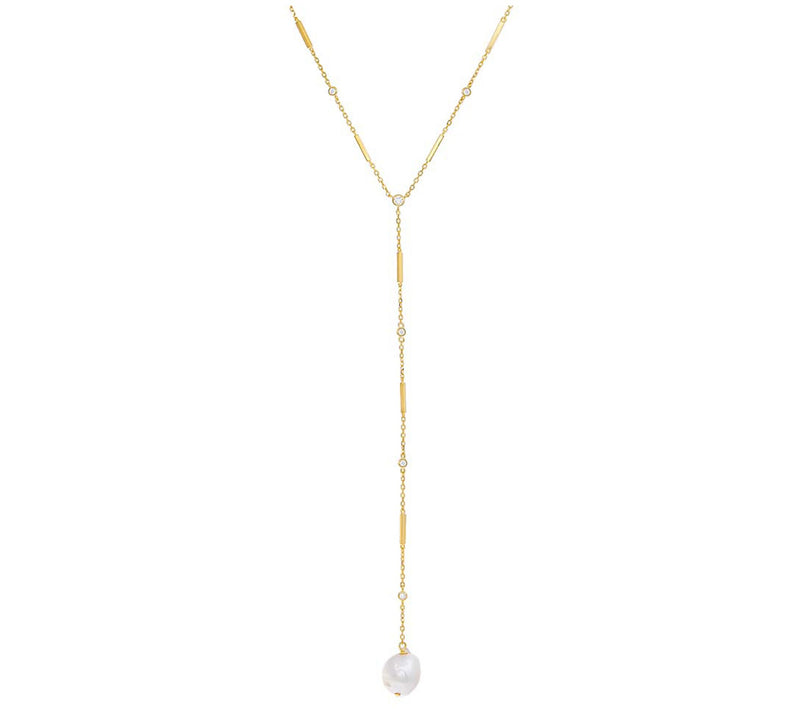 By Adina Eden 14K Gold Plated Cultured Pearl Lariat Necklace — View 4