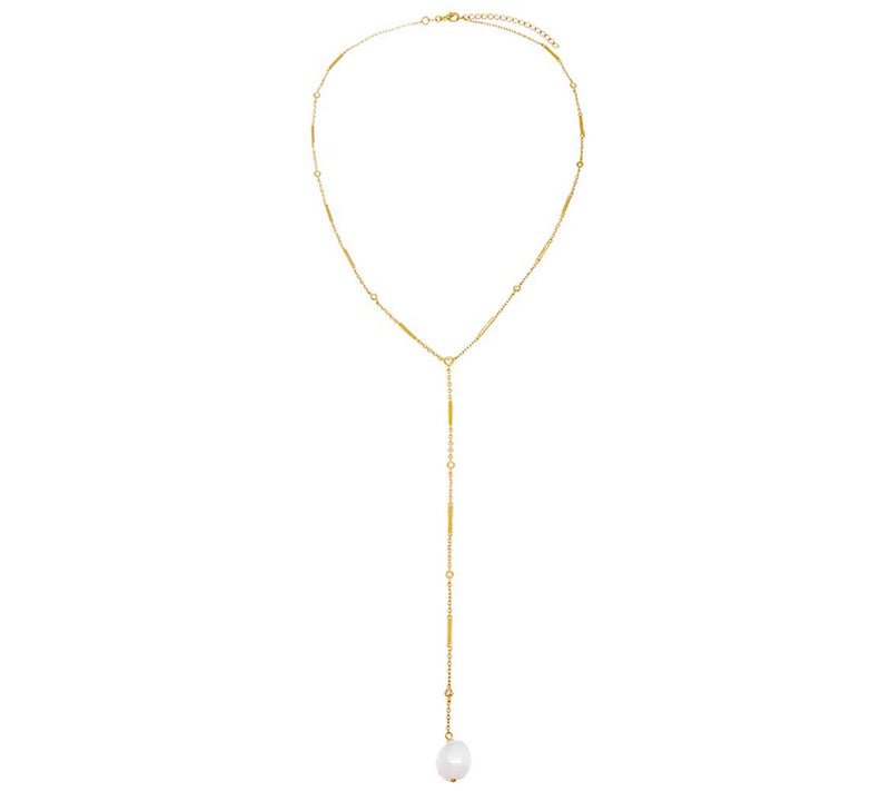 By Adina Eden 14K Gold Plated Cultured Pearl Lariat Necklace — View 3