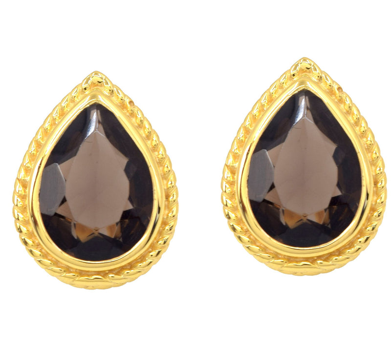 Artisan Crafted Smoky Quartz Stud Earrings, 14K Gold Plated — Main view