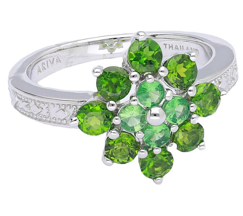 Ariva Sterling Silver Tsavorite & Chrome Diopsi de Dahlia Ring — Main view