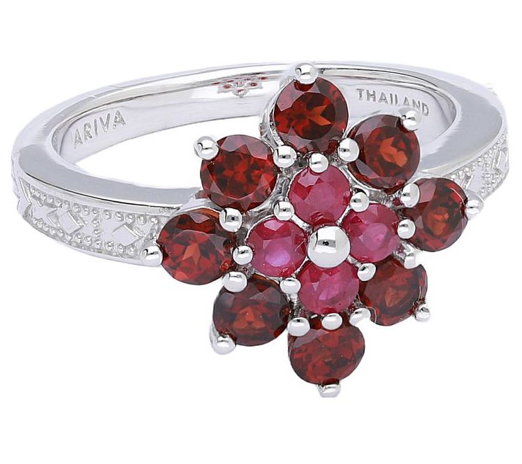 Ariva Sterling Silver Ruby & Garnet Dahlia Ring — Main view