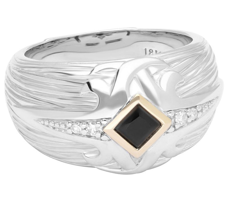 Ariva Sterling Silver & 18K Gold Gemstone & Diamond Band Ring — Main view